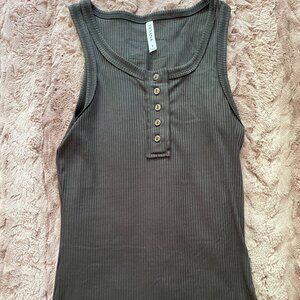 Charcoal Button Accent Ribbed Maternity Tank